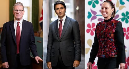 Keir Starmer, Justin Trudeau y Claudia Sheinbaum.