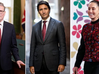 Keir Starmer, Justin Trudeau y Claudia Sheinbaum.