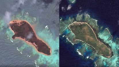 Antes y después de Tonga tras la erupción del volcán.