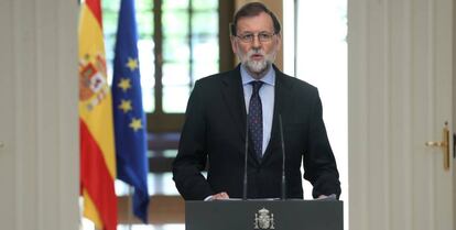 Mariano Rajoy, durante la declaración institucional en La Moncloa. 