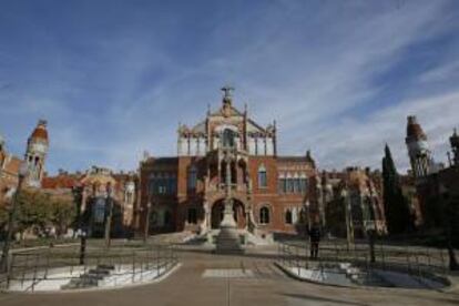 Fachada del Recinto Modernista del antiguo hospital de Sant Pau, que hoy ha sido inaugurado tras una rehabilitación que ha durante cuatro años.