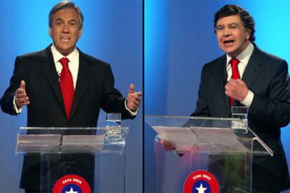 Sebastián Piñera y Joaquín Lavín durante el debate televisado.