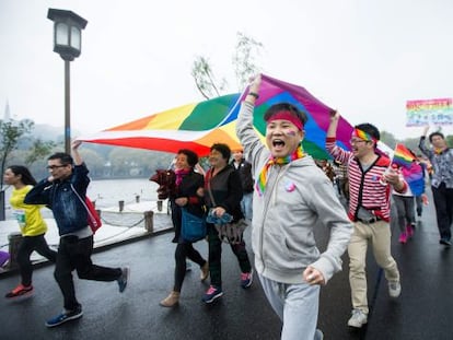 Activistas homosexuales chinos, en un maratón en noviembre.