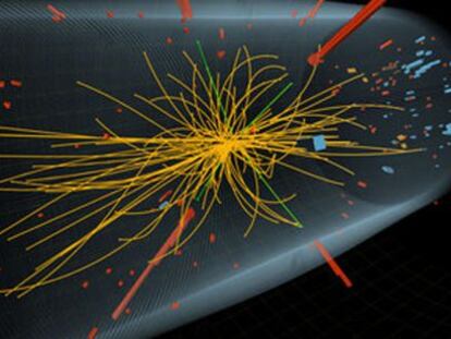 Una colisi&oacute;n visualizada en el detector CMS.