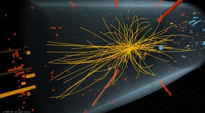 Una colisi&oacute;n visualizada en el detector CMS.