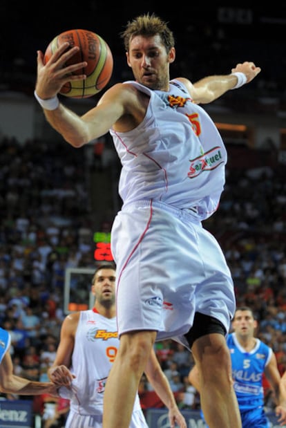 Rudy Fernández, durante un partido con la selección española.