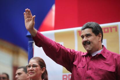 El presidente Maduro, en un mitin en Caracas, el martes