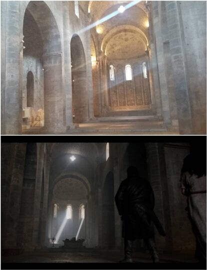 El monasterio de Sant Pere de Galligants es la entrada de la Biblioteca de Antigua en la serie.
