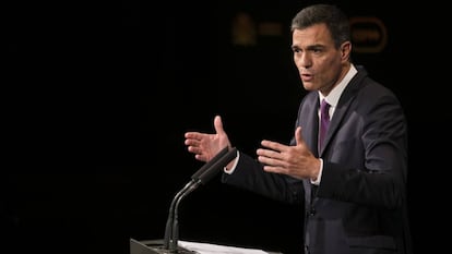 El presidente del Gobierno, Pedro Sánchez, durante el balance de sus primeros cien días de gobierno.