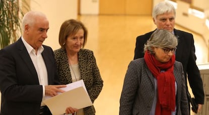 Desde la izquierda, Luciano Alonso (Andalucía), Teresa Pijoan (Cataluña), Ana González (Asturias) y José Miguel Pérez (Canarias), este lunes en el Congreso.