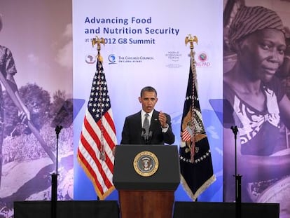 Obama al anunciar la inversión privada en seguridad alimentaria, en Washington