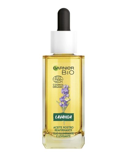 El aceite esencial de lavanda y argán ecológico de Garnier suaviza y nutre la piel al instante y pertenece a la línea Garnier Bio, la primera gama de belleza facial certificada ecológica de la marca.