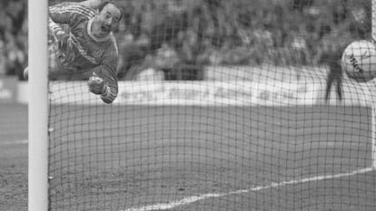 Grobbelaar, durante un partido con el Liverpool frente al Nottingham Forest.