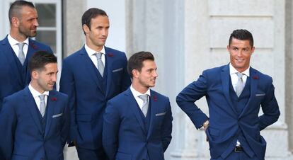 Cristiano y sus compa&ntilde;eros en el Palacio de Bel&eacute;m.