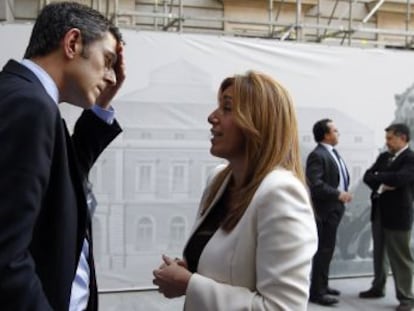 Susana D&iacute;az y Eduardo Madina, en el Congreso.