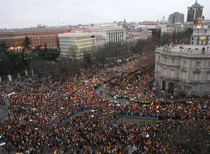 Los técnicos de la Dirección General de Seguridad de la Comunidad de Madrid han cifrado en torno a 1,5 millones personas la asistencia a la manifestación convocada en Madrid por el Foro de Ermua.