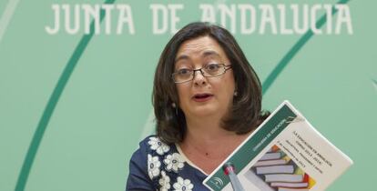 La consejera de Educaci&oacute;n en funciones, Mar Moreno, durante su comparecencia en Sevilla.