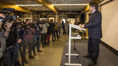 Carles Puigdemont al comienzo de su discurso en Gante el martes pasado.