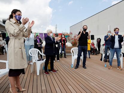 Irene Montero, Boti García y Pablo Iglesias, durante el acto celebrado este viernes en Madrid.