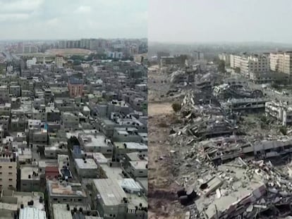 El antes y el después de la franja de Gaza.