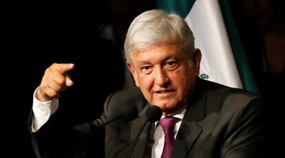 L&oacute;pez Obrador, en el acto de este lunes. 