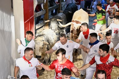 Toros de la ganadería Cebada Gago en el acceso a la plaza de Toros.