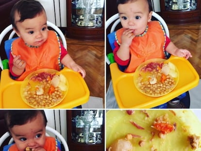 Mateo gets stuck in to his chick-pea stew.