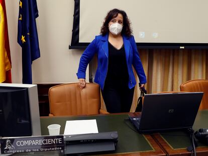 La eurodiputada socialista Iratxe García Pérez durante su comparecencia en el Congreso de los Diputados.