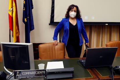 La eurodiputada socialista Iratxe García Pérez durante su comparecencia en el Congreso de los Diputados.