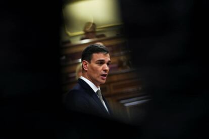 Pedro Sánchez, en un pasaje de su intervención en el Congreso.