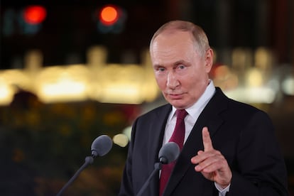 Putin durante la rueda de prensa tras su visita a China, este miércoles.