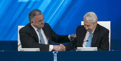 Javier Hernani, consejero delegado de BME, y Antonio Zoido, presidente del grupo. 