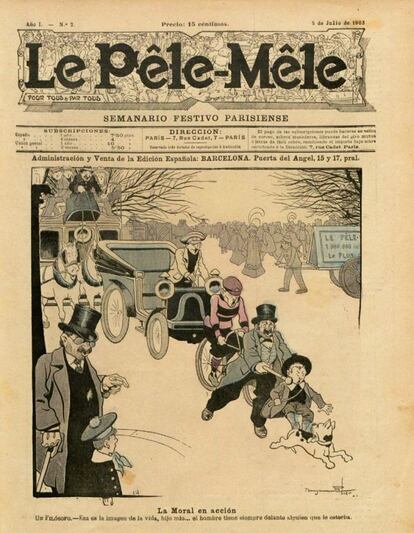 Humor con tono de stira es lo que llevaban las vi?etas de 'Le Ple Mle', que comenz su andadura en Barcelona de 1903 a 1904 y luego la continu en Francia hasta al menos 1925. Dentro de sus 12 pginas podan encontrarse tanto relatos en vi?etas como escritos y acompa?ados de una ilustracin.