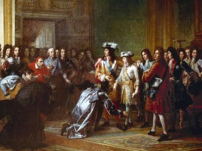 En este óleo de François Gerard, Luis XIV presenta a su nieto, el duque de Anjou, como nuevo Rey de España.