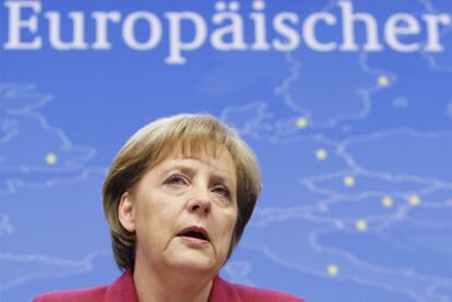 La canciller Angela Merkel, el 26 de marzo, durante la conferencia de prensa que puso fin a la última cumbre europea.