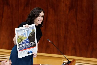 La presidenta de la Comunidad de Madrid, Isabel Díaz Ayuso, en el pleno en la Asamblea de Madrid, el 15 de julio.