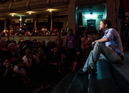 El candidato de Unidos Podemos a la Presidencia del Gobierno, Pablo Iglesias, en un mitin en Almería.