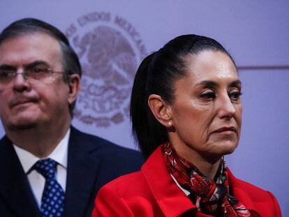 Claudia Sheinbaum y Marcelo Ebrard, durante la conferencia de prensa matutina presidencial del 30 de noviembre 2021.