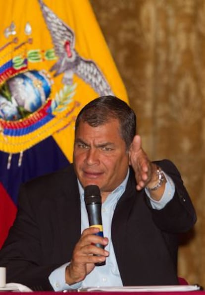 Ecuadorean President Rafael Correa at a meeting with the press last month.