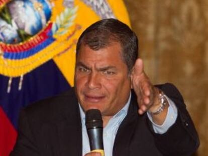 Ecuadorean President Rafael Correa at a meeting with the press last month.