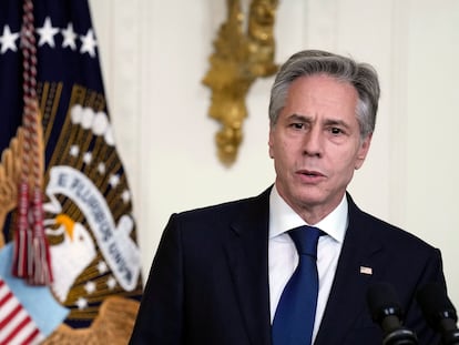 U.S. Secretary of State Antony Blinken speaks in the East Room of the White House in Washington, on June 13, 2023.