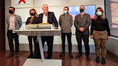 El líder de ERC en Barcelona, Ernest Maragall, esta semana con su grupo municipal en el Parlament.