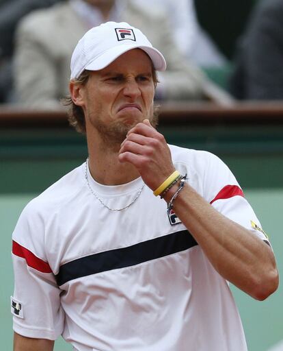 Seppi gesticula tras un golpe durante el partido ante Djokovic.