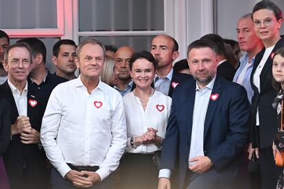 Donald Tusk, en la noche electoral del domingo, en Varsovia.