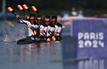 El K4 500 masculino español, este martes durante las series en las que se ha ca clasificado para las semifinales.