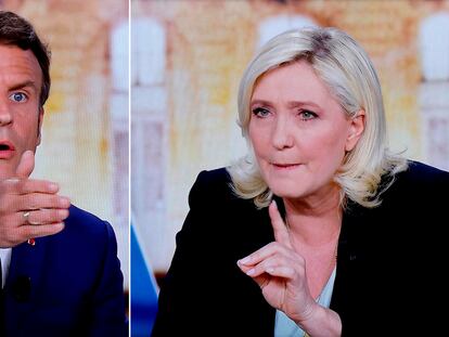 Macron y Le Pen, durante el debate electoral del miércoles.