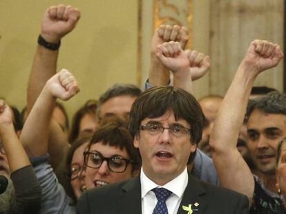 Carles Puigdemont na sexta-feira passada no Parlamento catalão.