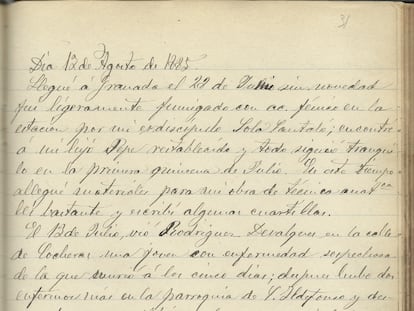 Notas del 12 de agosto de 1885 en el diario del médico granadino Federico Olóriz.