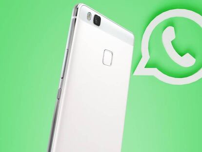 Teléfono blanco con logo de WhatsApp