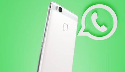 Teléfono blanco con logo de WhatsApp